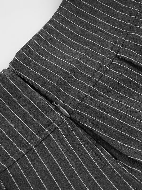 'Grey Puppet' Grey Stripe Lace Bow Pleated Mini Skirt