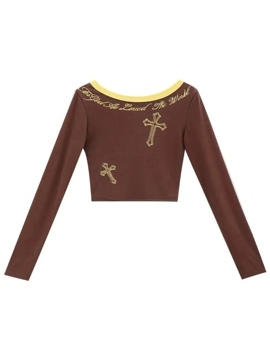 'Wish Me' Vintage Irregular Collar Cross Crop Shirts AlielNosirrah