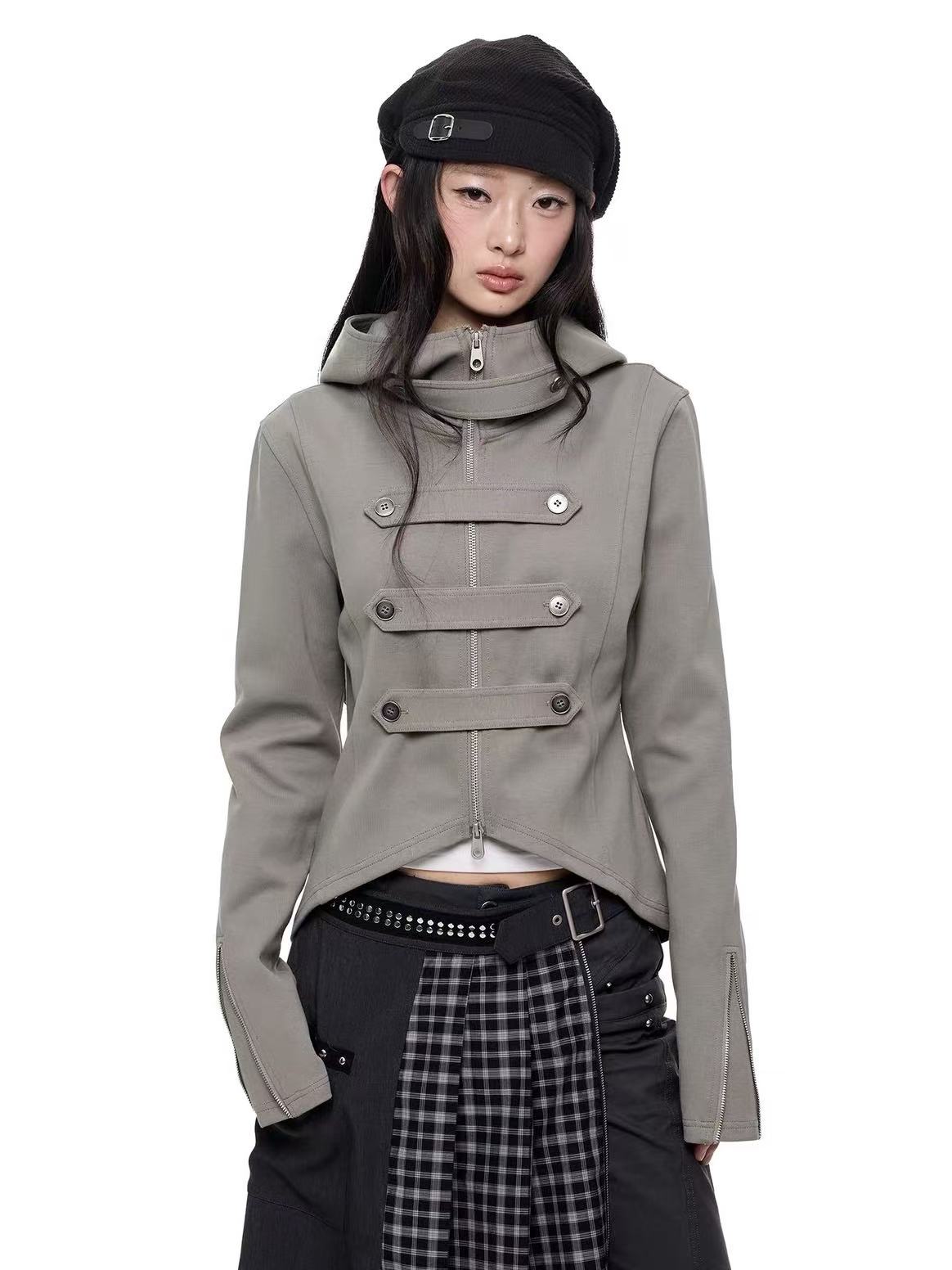 'Dark Crest' Shawl Hoodie Cuff Side Zipper Design