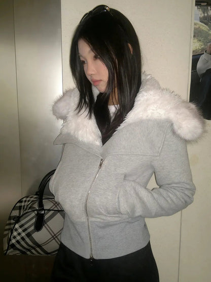 'Warm Night' Fluffy Hood Y2k Fitted Comfy Jacket AlielNosirrah