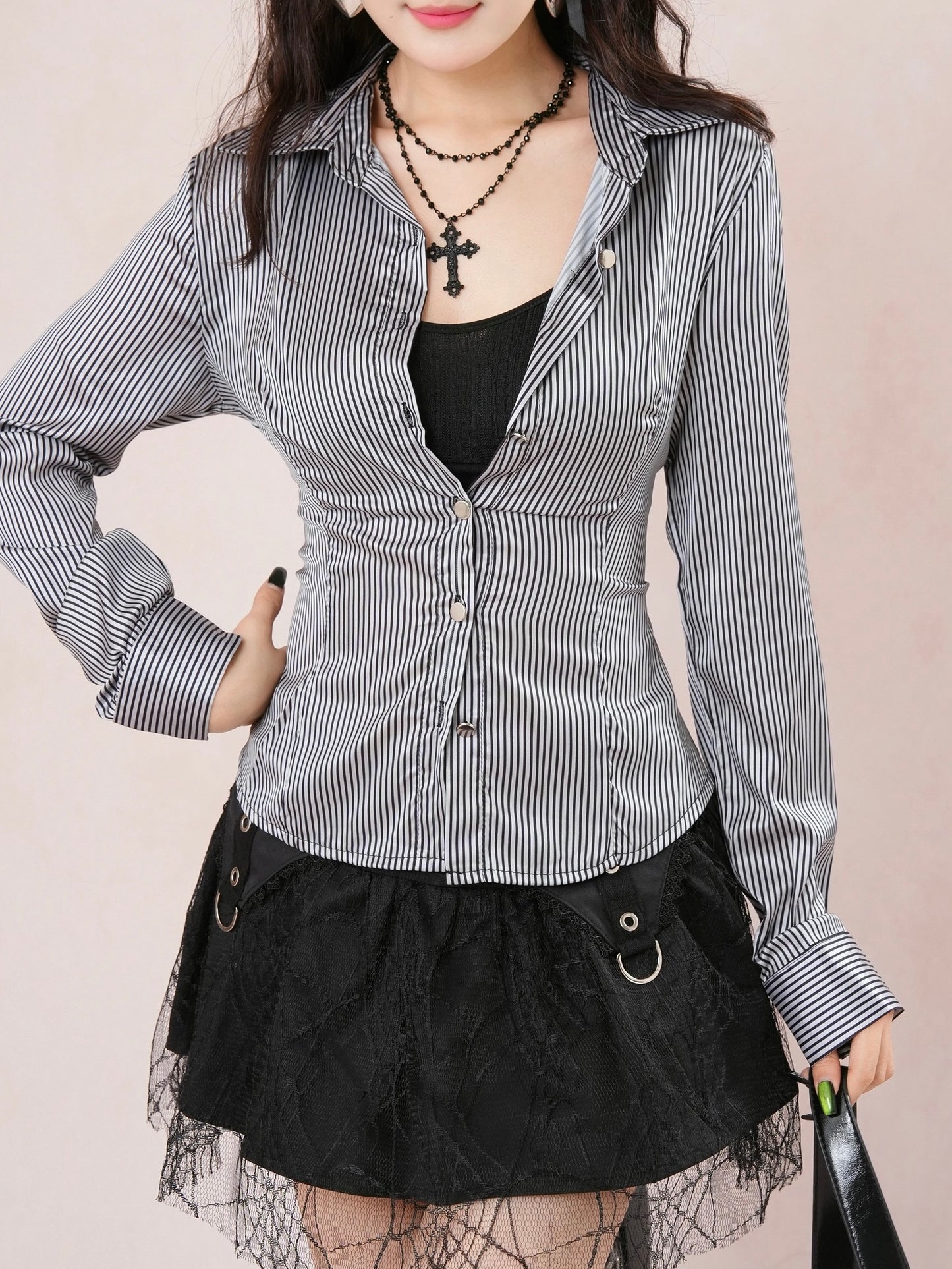 ’Sweet Entwine' Lace Patchwork Bow-Tie Blouse & Mini Skirt Set AlielNosirrah