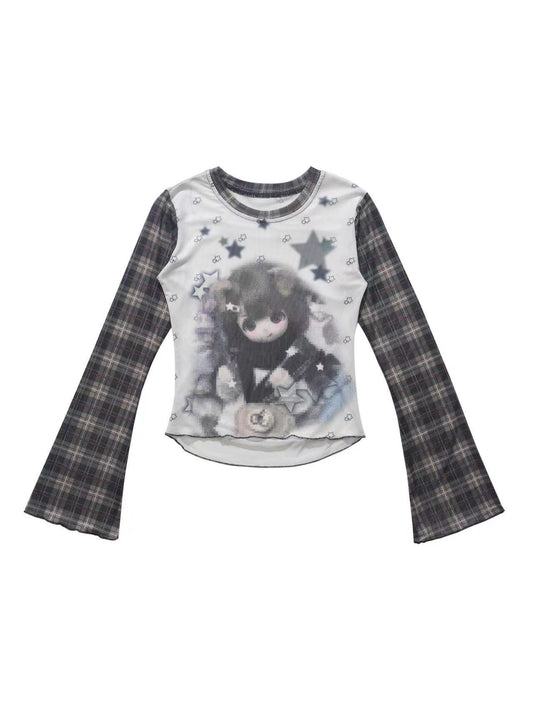 'Doll Pop' Y2K Doll Portrait Long Sleeve T-Shirt AlielNosirrah