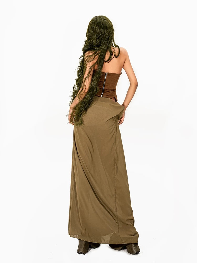 ’Echo of Fall' Fairy Grunge Corset Brown Butterfly Midi Dress AlielNosirrah