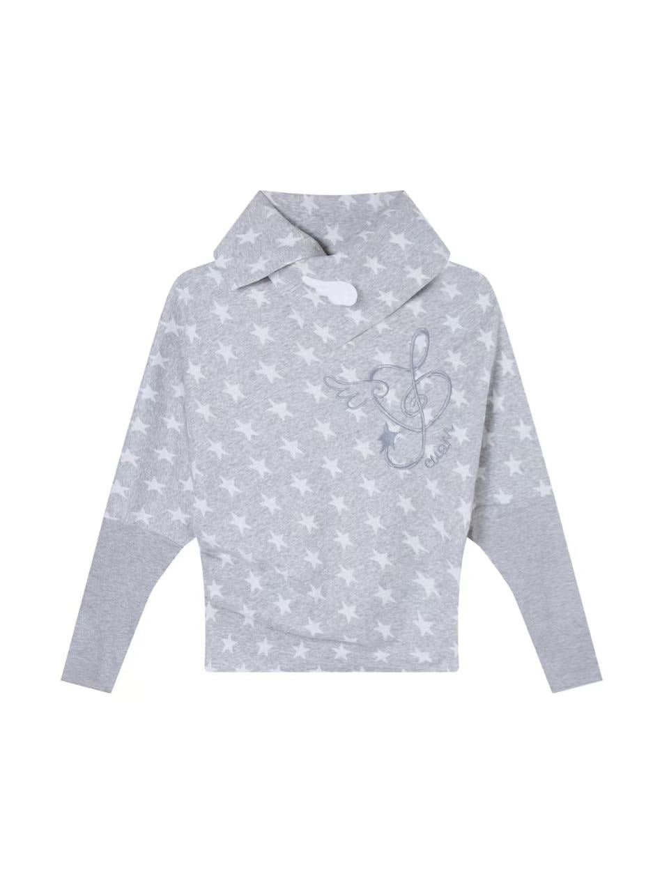 'Star Era' Allover Star Print Asymmetrical Long Sleeve Top AlielNosirrah