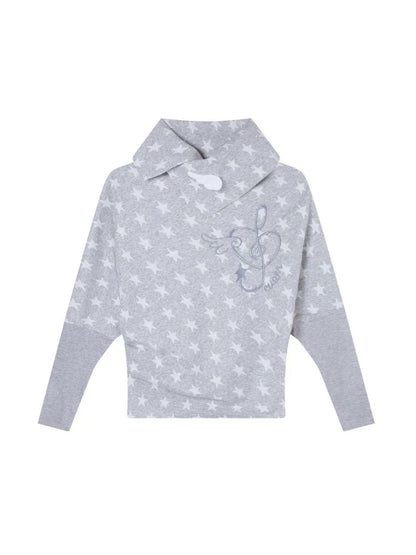 'Star Era' Allover Star Print Asymmetrical Long Sleeve Top AlielNosirrah