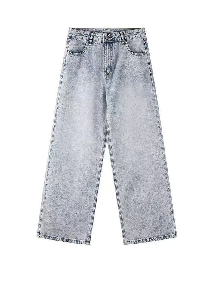 'Faded Wing' Retro Wing Graphic Print Gradient Washed Denim Pants