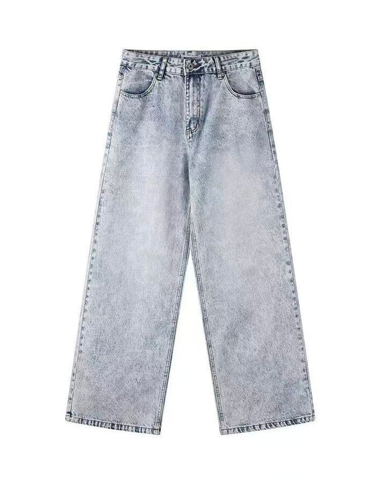 'Faded Wing' Retro Wing Graphic Print Gradient Washed Denim Pants