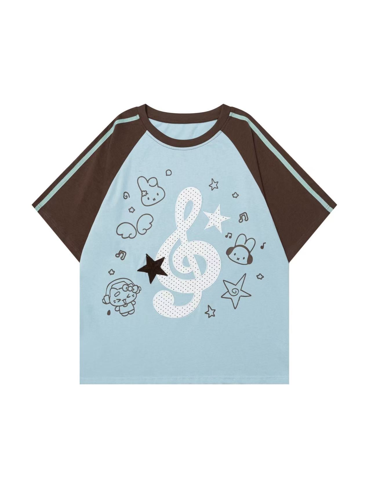 'Bubble Note' Y2K Embroidered Music Note Loose T-Shirt (Copy) AlielNosirrah