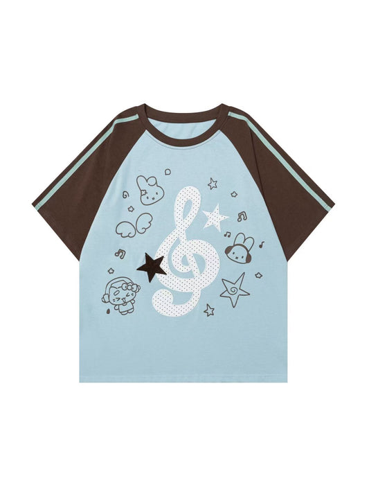 'Bubble Note' Y2K Embroidered Music Note Loose T-Shirt (Copy) AlielNosirrah