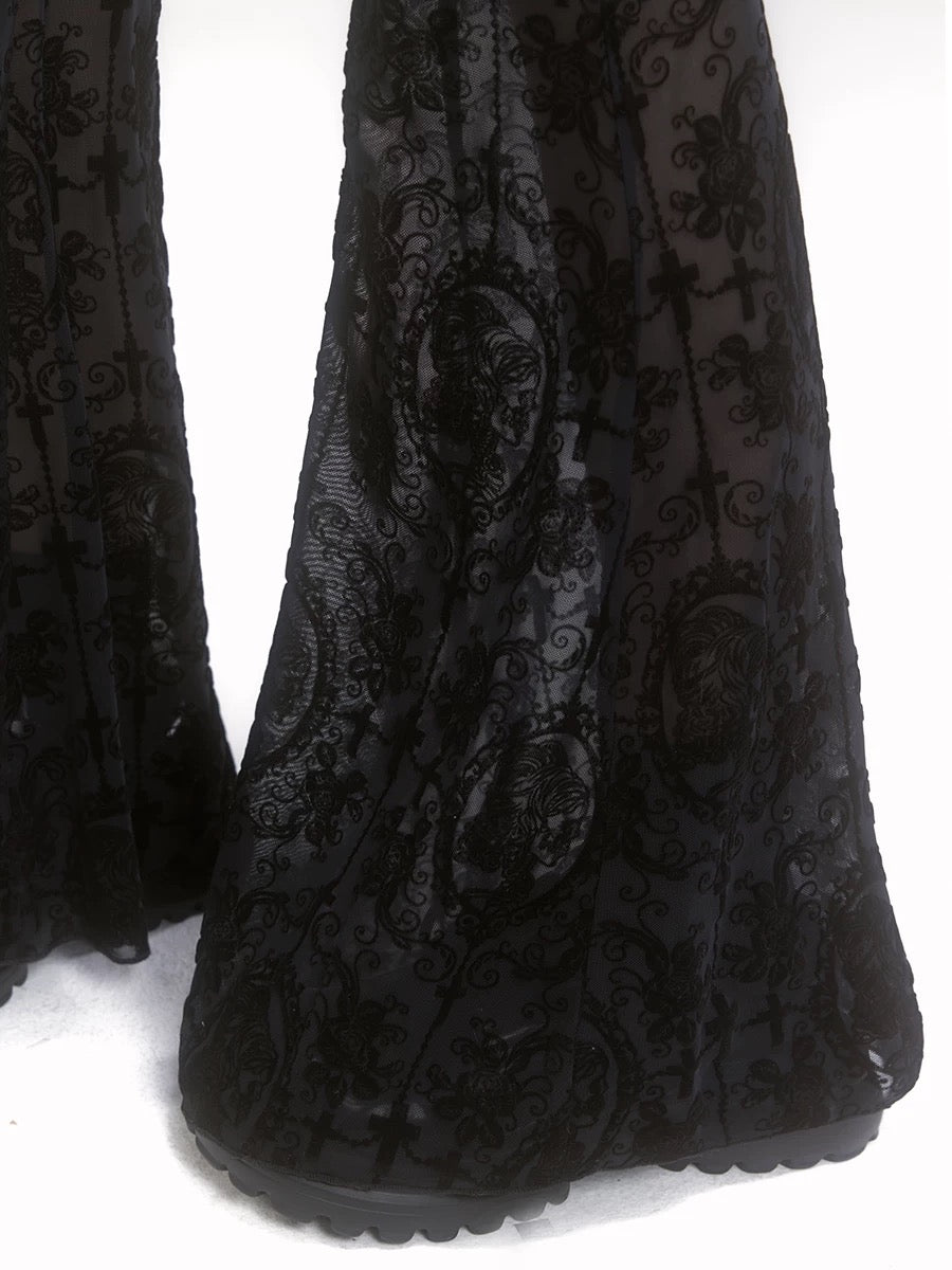 'Phantom Rose' Goth Lace Dark Drawstrig Flare Pants (Copy) (Copy) AlielNosirrah