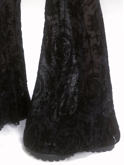 'Phantom Rose' Goth Lace Dark Drawstrig Flare Pants (Copy) (Copy) AlielNosirrah