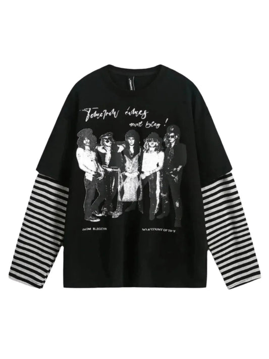 'Rock Band' Grunge Streetstyle Striped Sleeves Shirts AlielNosirrah