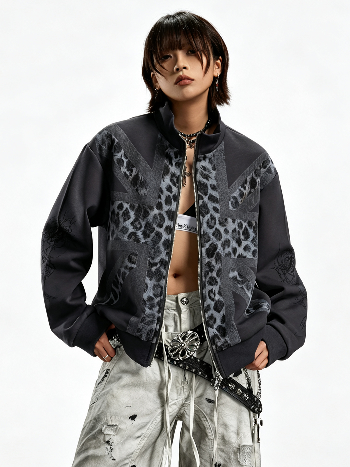 'Wild Flag' Street Style Union Jack Leopard Print Jacket