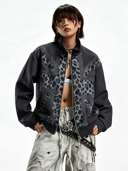 'Wild Flag' Street Style Union Jack Leopard Print Jacket