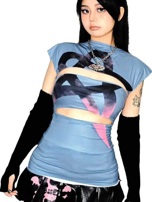 'Waves' y2k Blue Gradient Cutout Tank Top AlielNosirrah