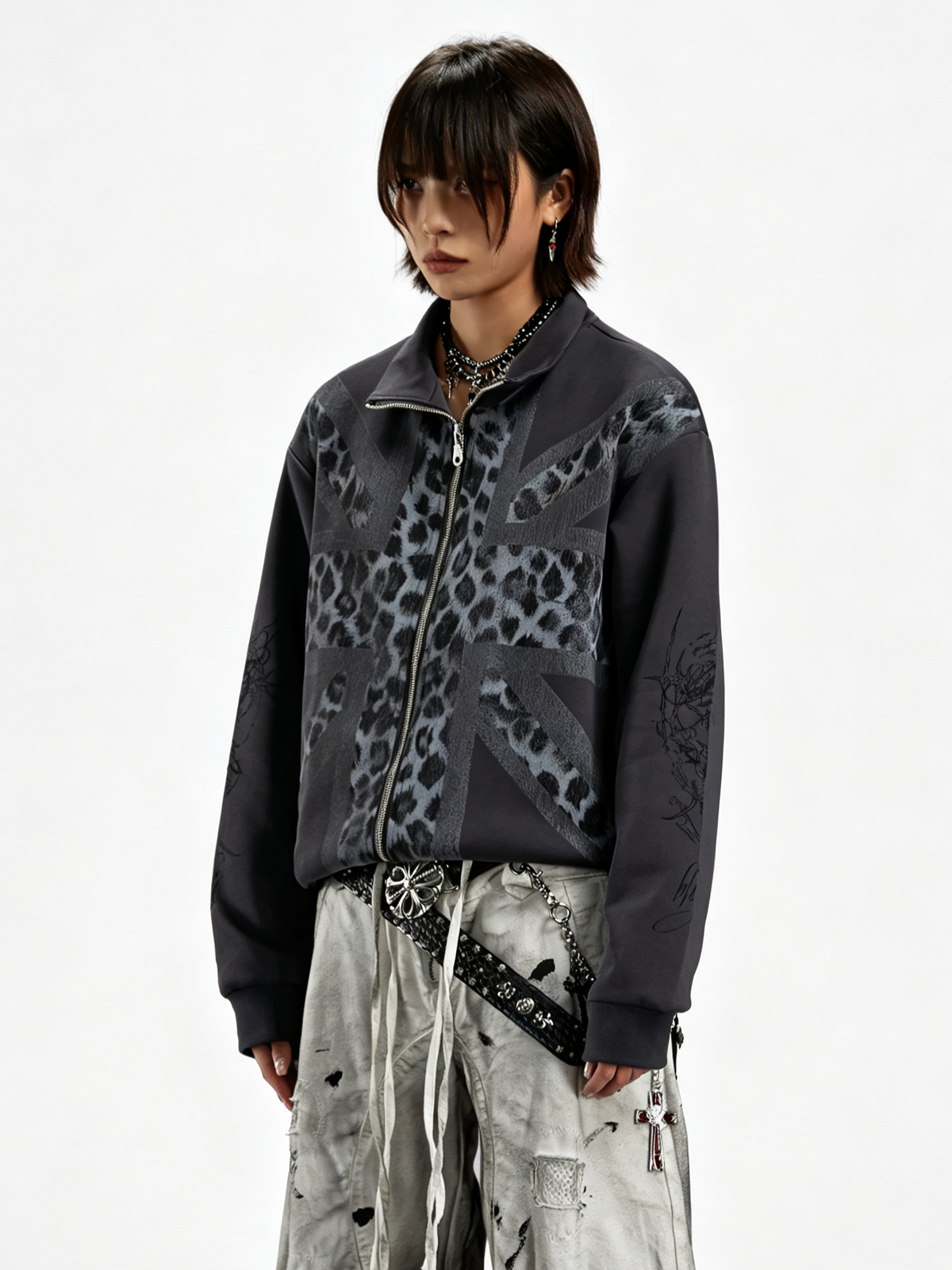 'Wild Flag' Street Style Union Jack Leopard Print Jacket