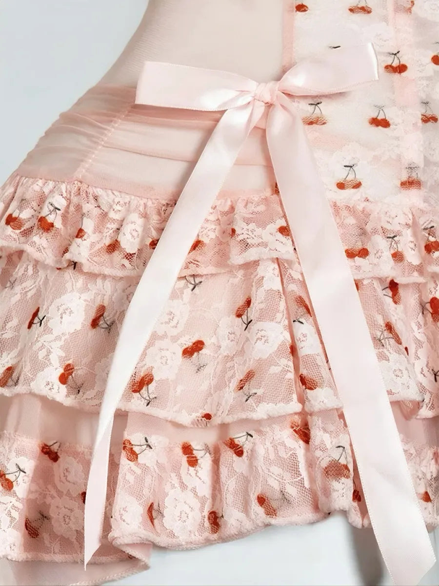 'Cherry Diary' Ruffle Coquette Cherry Ribbon Lingerie Dress AlielNosirrah