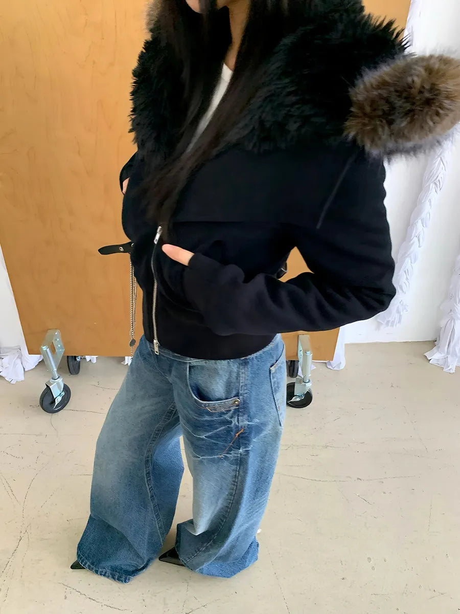 'Warm Night' Fluffy Hood Y2k Fitted Comfy Jacket AlielNosirrah