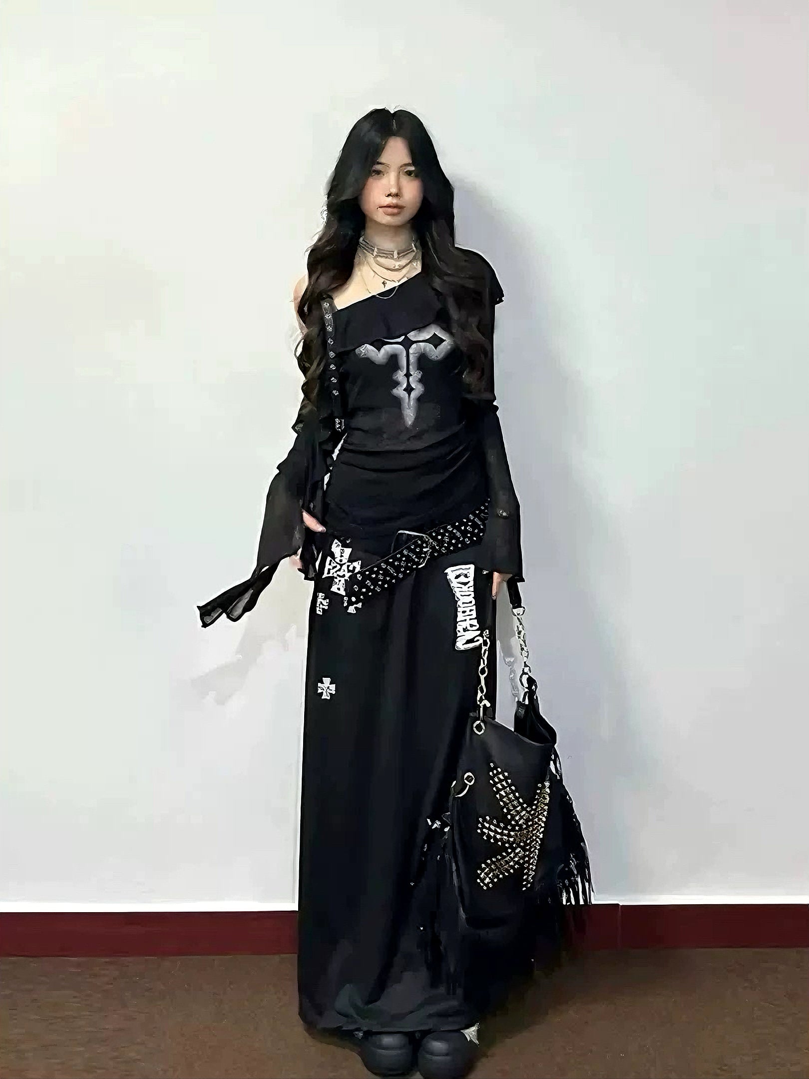 ’Dark Siren' Sheer Black Ruffle Drawstring Off-Shoulder Gothic Style Top AlielNosirrah