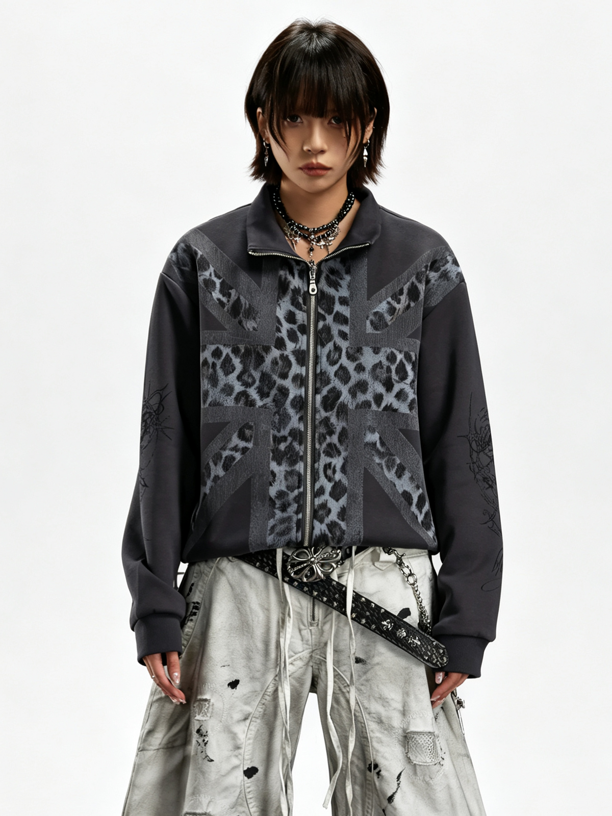 'Wild Flag' Street Style Union Jack Leopard Print Jacket