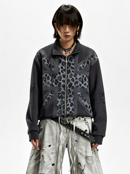 'Wild Flag' Street Style Union Jack Leopard Print Jacket