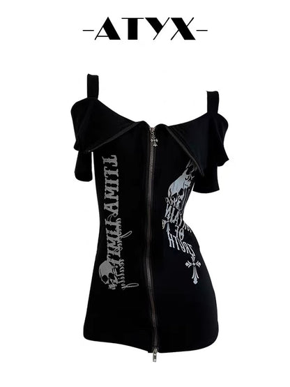 'Skull Knite' Alt Grunge Cotton Off-Shoulder Skull Shirts AlielNosirrah