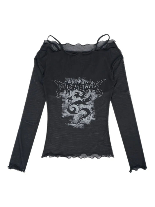 'Ruby' Grunge Alt Totem Pattern Off Shoulder Shirts AlielNosirrah