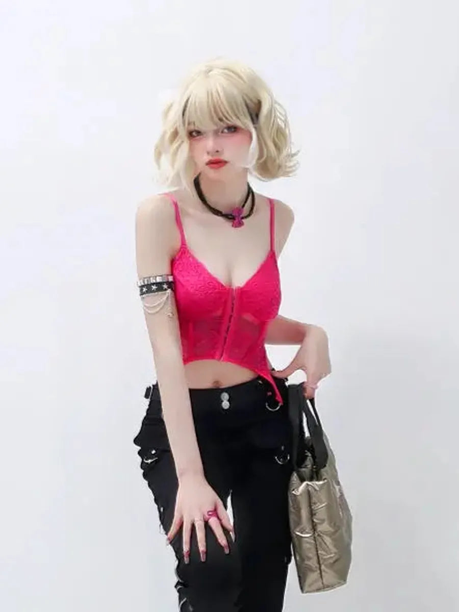 'DragonFruit' Pink Lace Suspender Cami Top AlielNosirrah