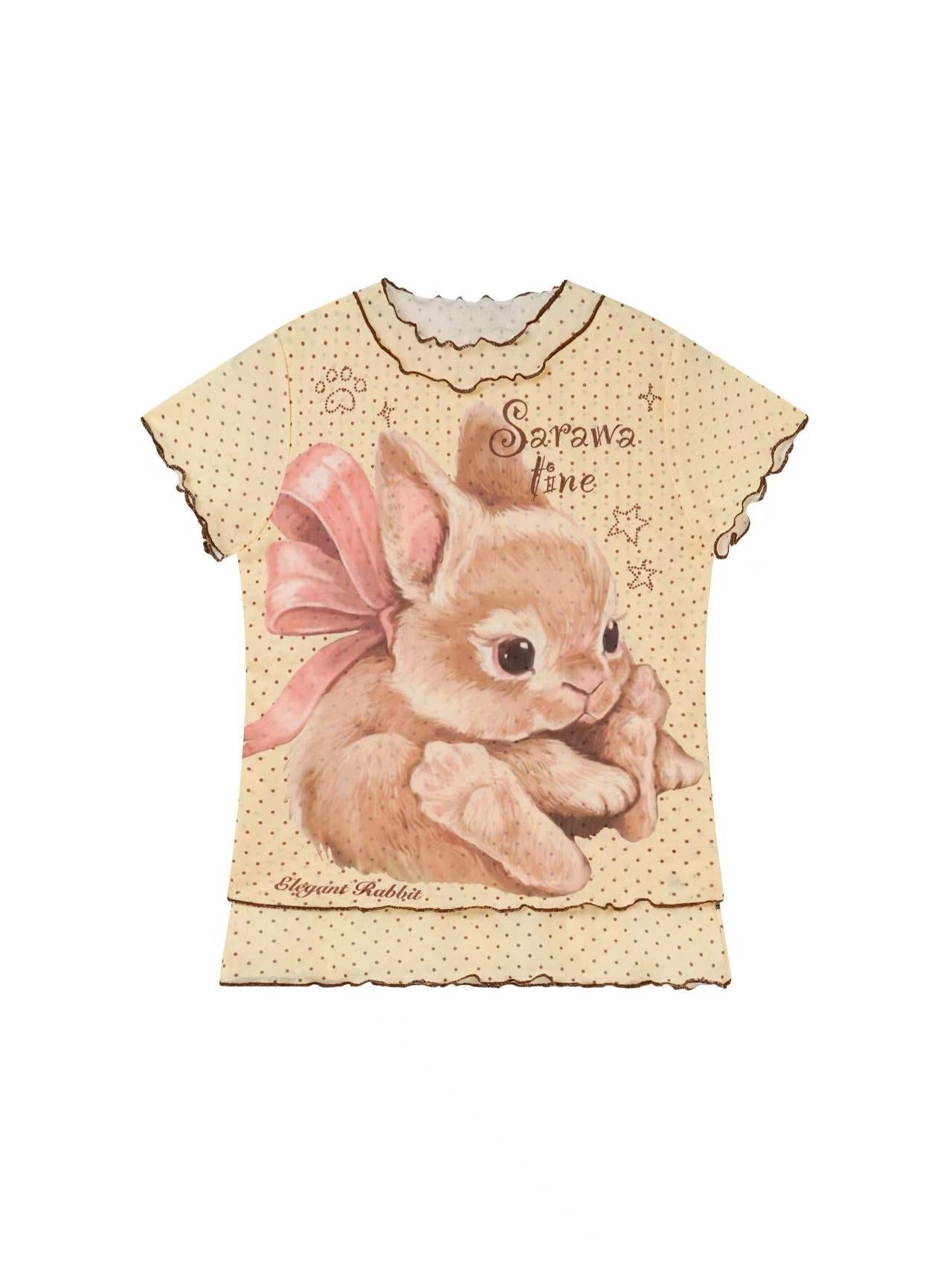 'Bunny Dream' Sweet Polka Dot Bunny Mesh Short Sleeve Top (Copy) AlielNosirrah