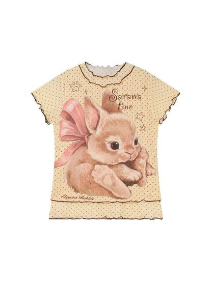 'Bunny Dream' Sweet Polka Dot Bunny Mesh Short Sleeve Top (Copy) AlielNosirrah