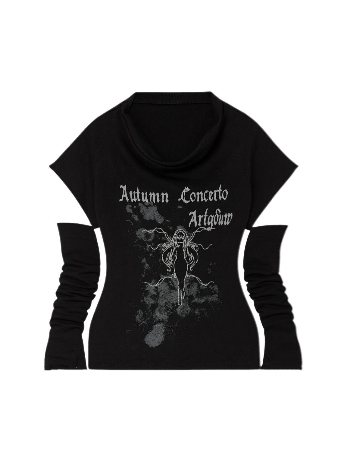 'Lucid Dream' Grunge Y2k "Autumn Gothic Print Draped Neck Black Tee AlielNosirrah