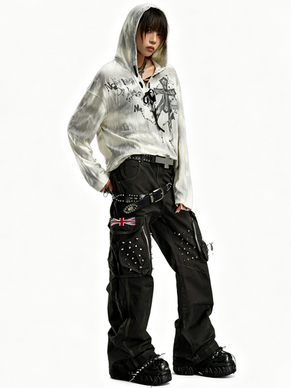 'Sequin Faith' Streetwear Sequin Tie-Dye Cross Print Hoodie