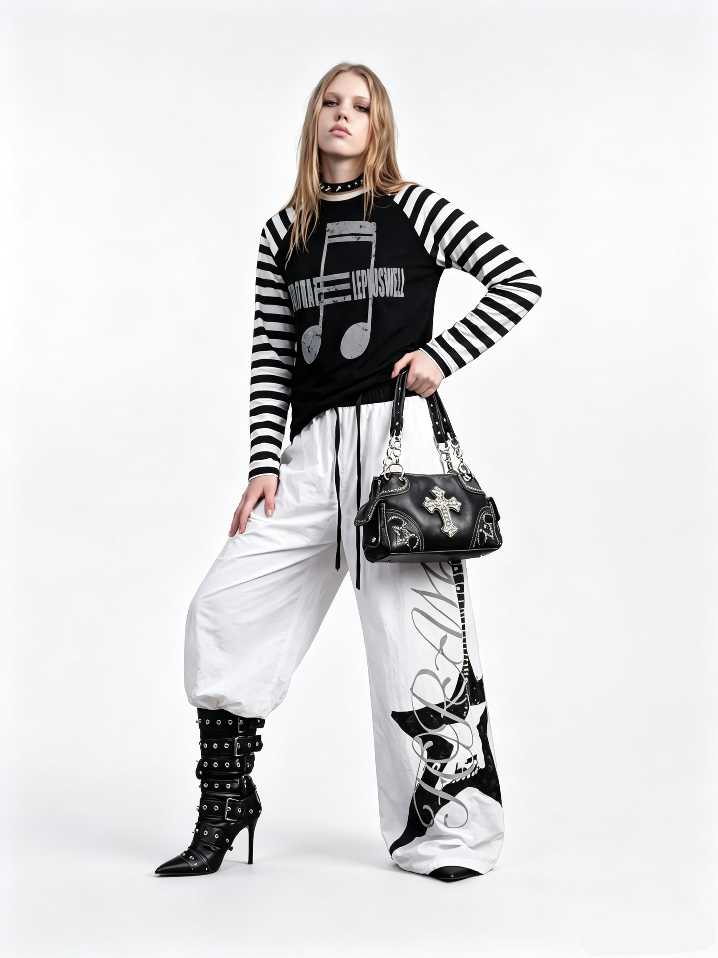 'NoteSurge' Music Note Print Striped Raglan Long Sleeve Top