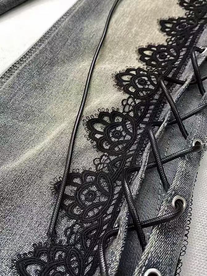 'Lace Denim' Y2k Retro Lace Up Flare Jeans AlielNosirrah