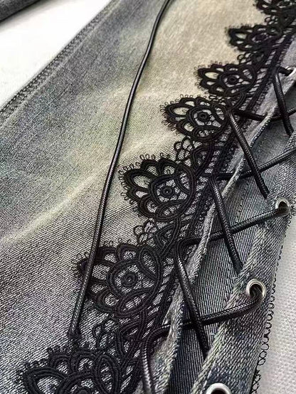 'Lace Denim' Y2k Retro Lace Up Flare Jeans AlielNosirrah