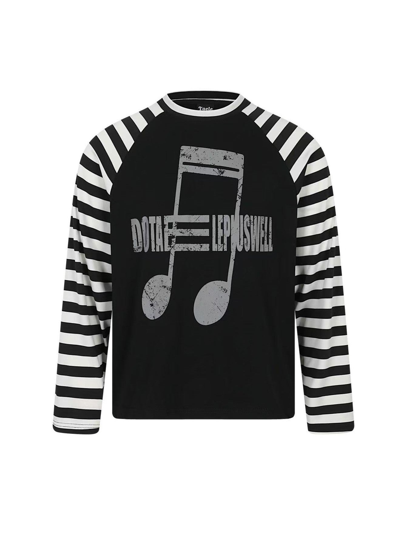 'NoteSurge' Music Note Print Striped Raglan Long Sleeve Top