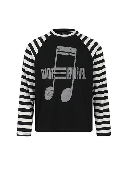 'NoteSurge' Music Note Print Striped Raglan Long Sleeve Top