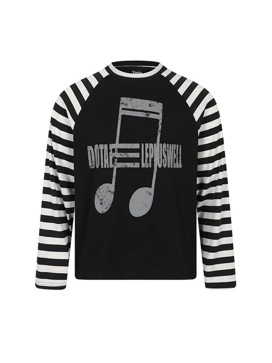 'NoteSurge' Music Note Print Striped Raglan Long Sleeve Top