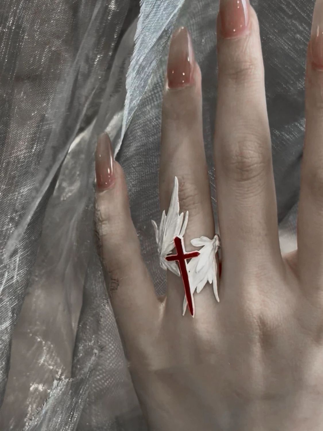 'Freedom Wings' Hand‑Painted Cross Wing Alloy Ring