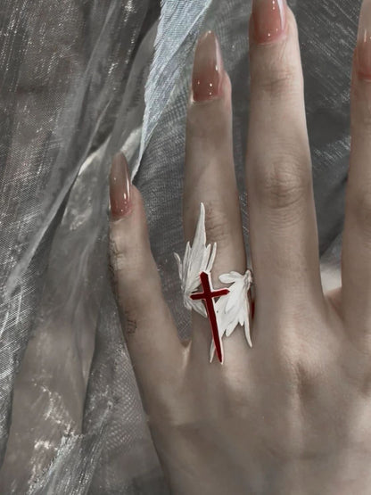'Freedom Wings' Hand‑Painted Cross Wing Alloy Ring