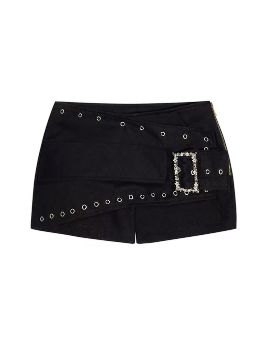 'MetalSkirt' Edgy Punk Rivet Belt Detail Skort