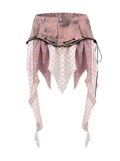 'Westwood' Asymmetrical Plaid Ribbon Patchwork Skirt