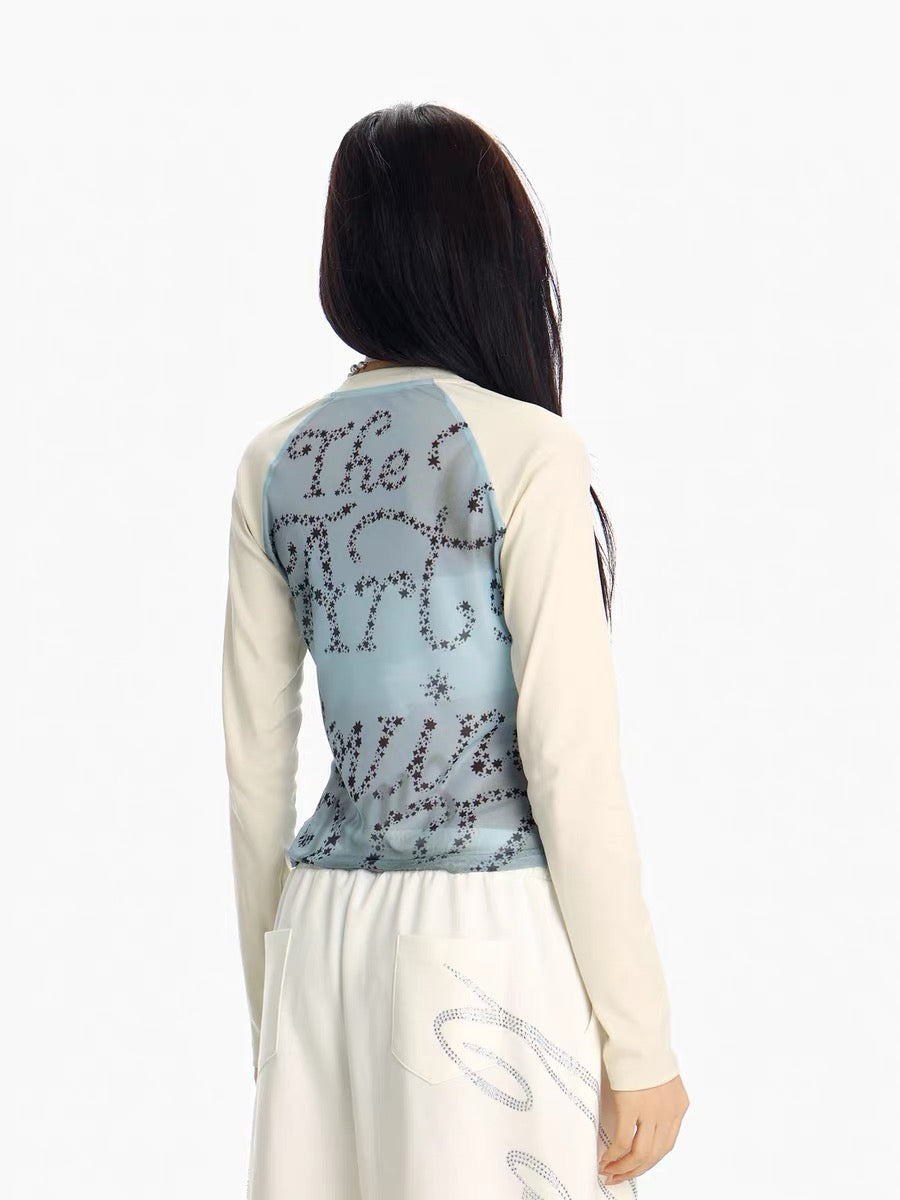 'Dreaming' Vintage Print Mesh Patchwork Long Sleeve Top AlielNosirrah