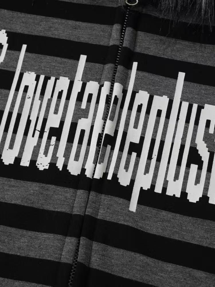 'RiotVibe' Rebellious Streetwear Striped Hoodie