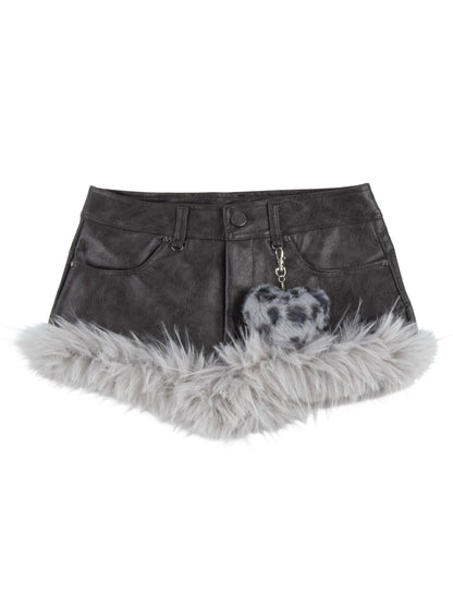 ’Wild Heart' Y2K Faux Fur Off-Shoulder Long Sleeve Top + Shorts Set (Copy) AlielNosirrah