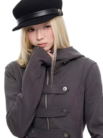 'Dark Crest' Shawl Hoodie Cuff Side Zipper Design