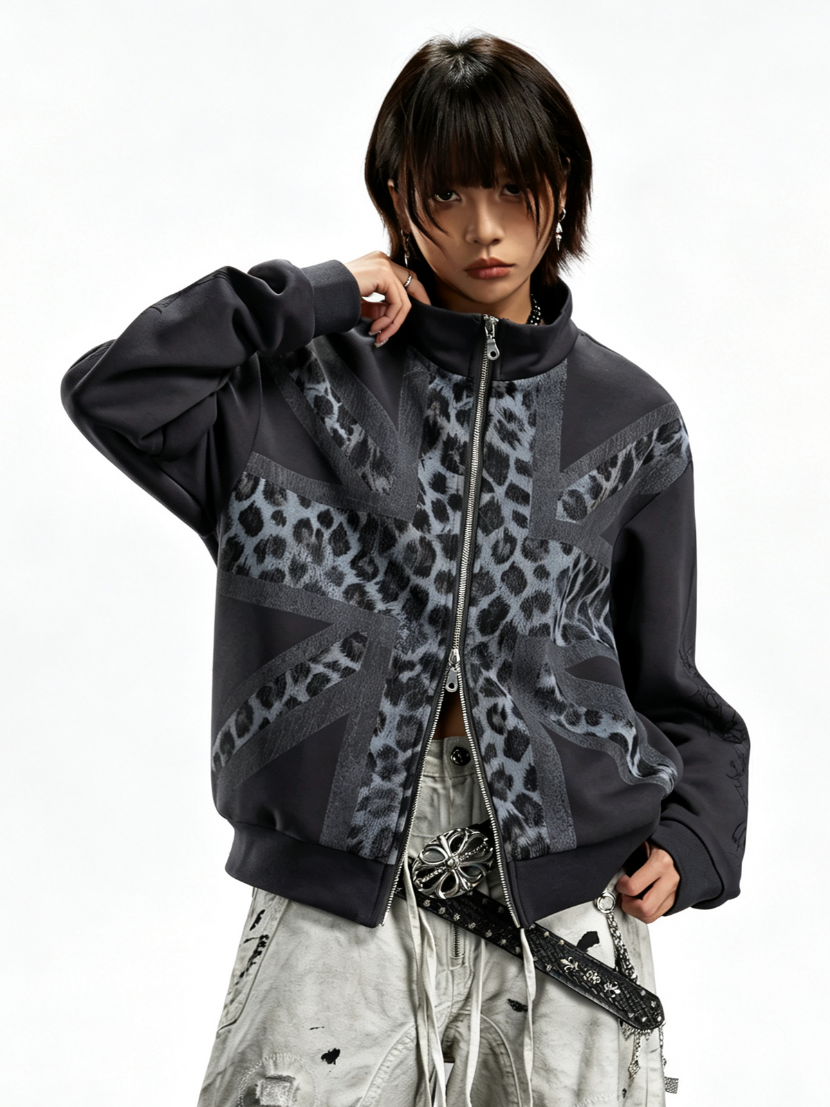 'Wild Flag' Street Style Union Jack Leopard Print Jacket