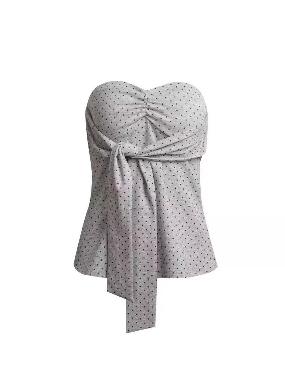 'Polka Babe' Allover Polka Dot Lace-Up Bow Bandeau Top AlielNosirrah