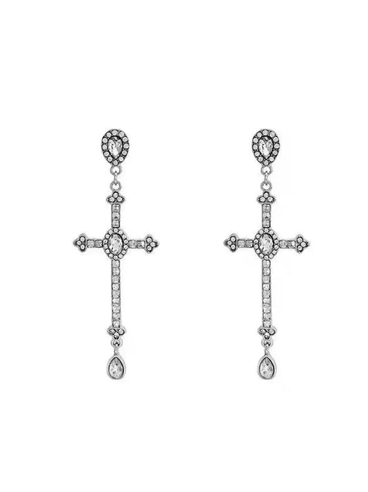 'Vows' Y2k Angelcore Rhinestone Cross Pendants Earrings AlielNosirrah
