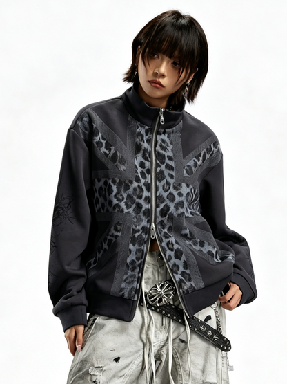 'Wild Flag' Street Style Union Jack Leopard Print Jacket